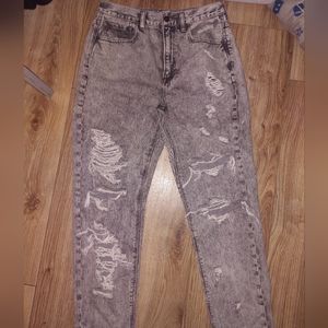 Womens black acid wash distressed AE mom jeans